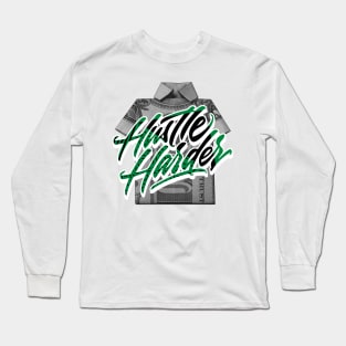 Hustle Harder Lucky Green Retro Long Sleeve T-Shirt